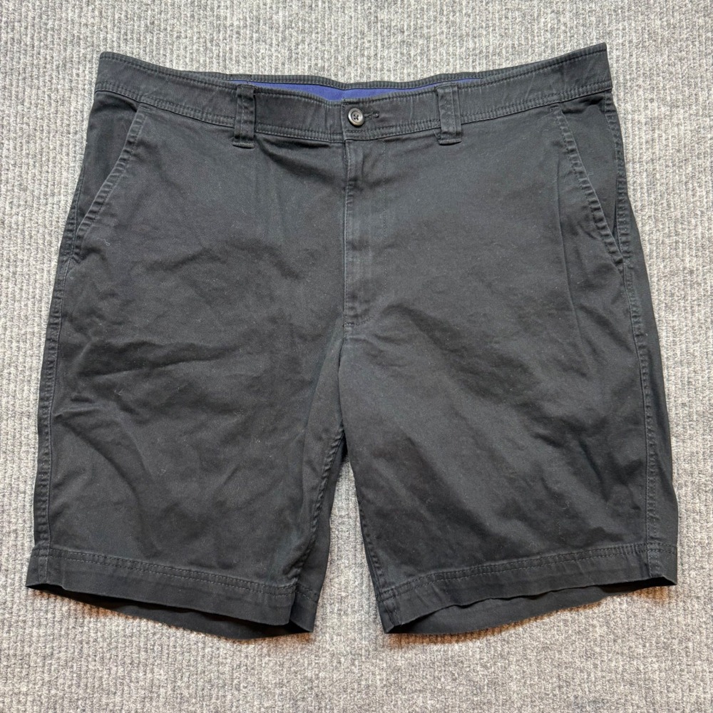 St Johns Bay Mens Black Comfort Stretch Chino Shorts Size 40 Flat Front Cotton